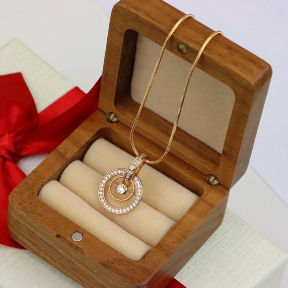 "Elegant Rose Gold Circular Pendant with Sparkling Crystal Accents, XPPT1221 - Picture 11 of 13